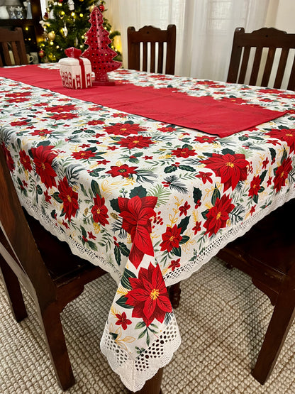 Christmas Tablecloth- Merry & Bright Poinsettias