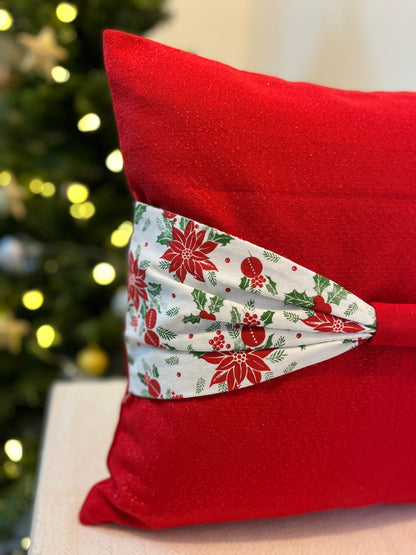 Christmas Cushion Cover -  Lil Poinsettia Bow on Red