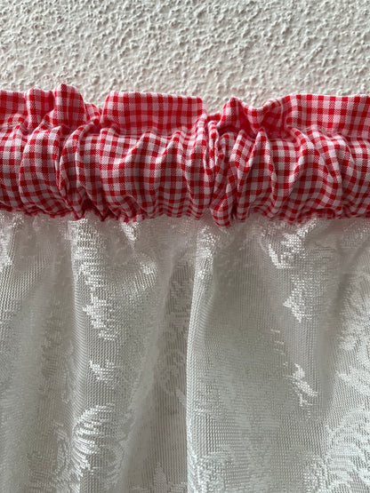 Kitchen Valance- Lace n Net (Red Gingham)