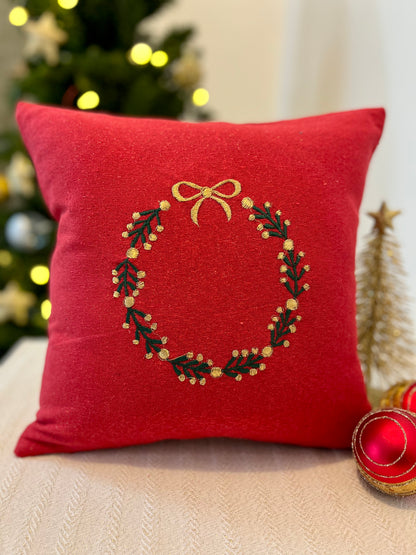 Christmas Cushion Cover - Gold wreath (12x12)