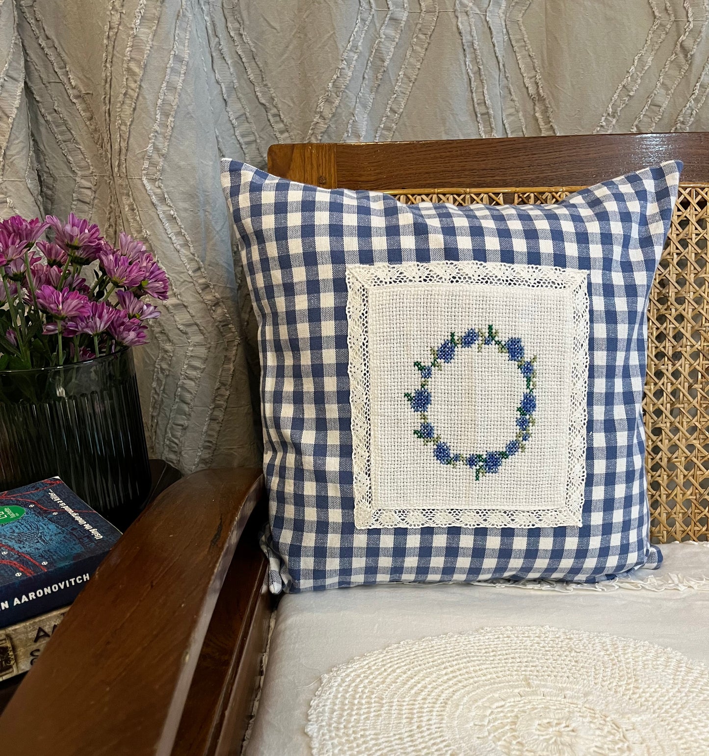 Cushion Cover- Blue floral wreath