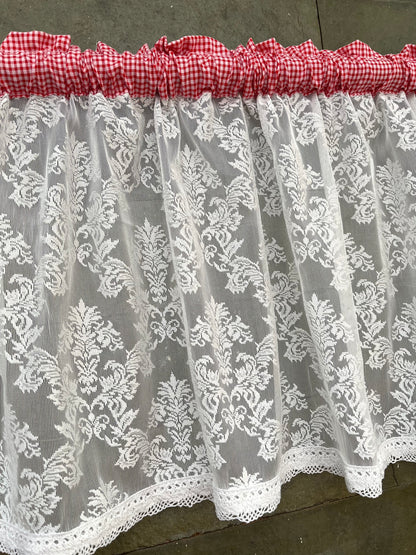 Kitchen Valance- Lace n Net (Red Gingham)