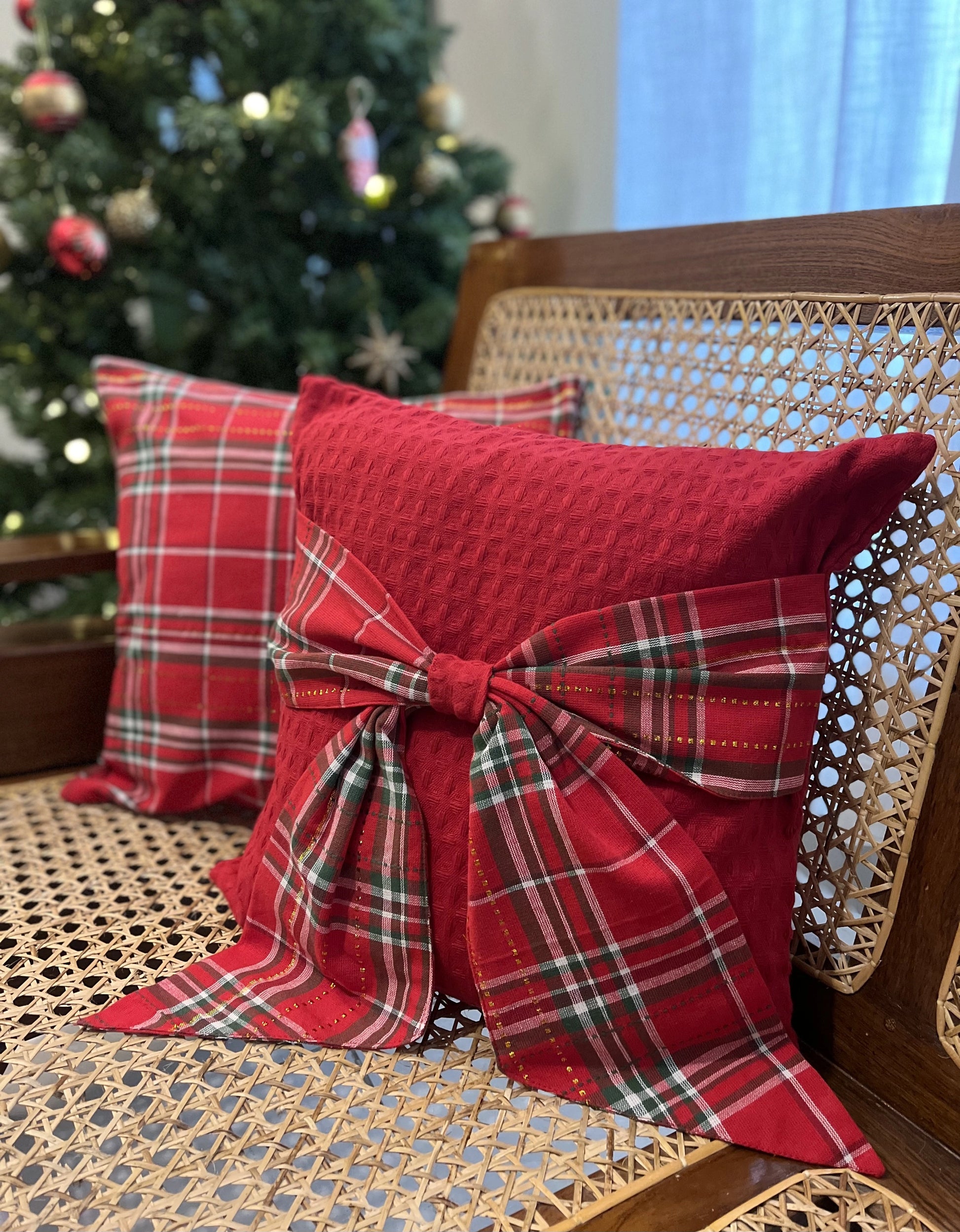 Christmas Cushion Cover Check and Gold Littleheaven Decor