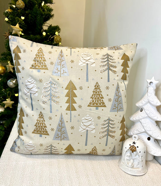 Christmas Cushion Cover- Gold and Silver Trees