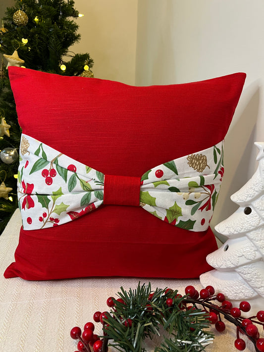 Christmas Cushion Cover- Poinsettia Bow on Red