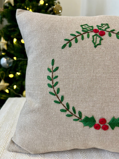 Christmas Cushion Cover - Lil wreath of Holly