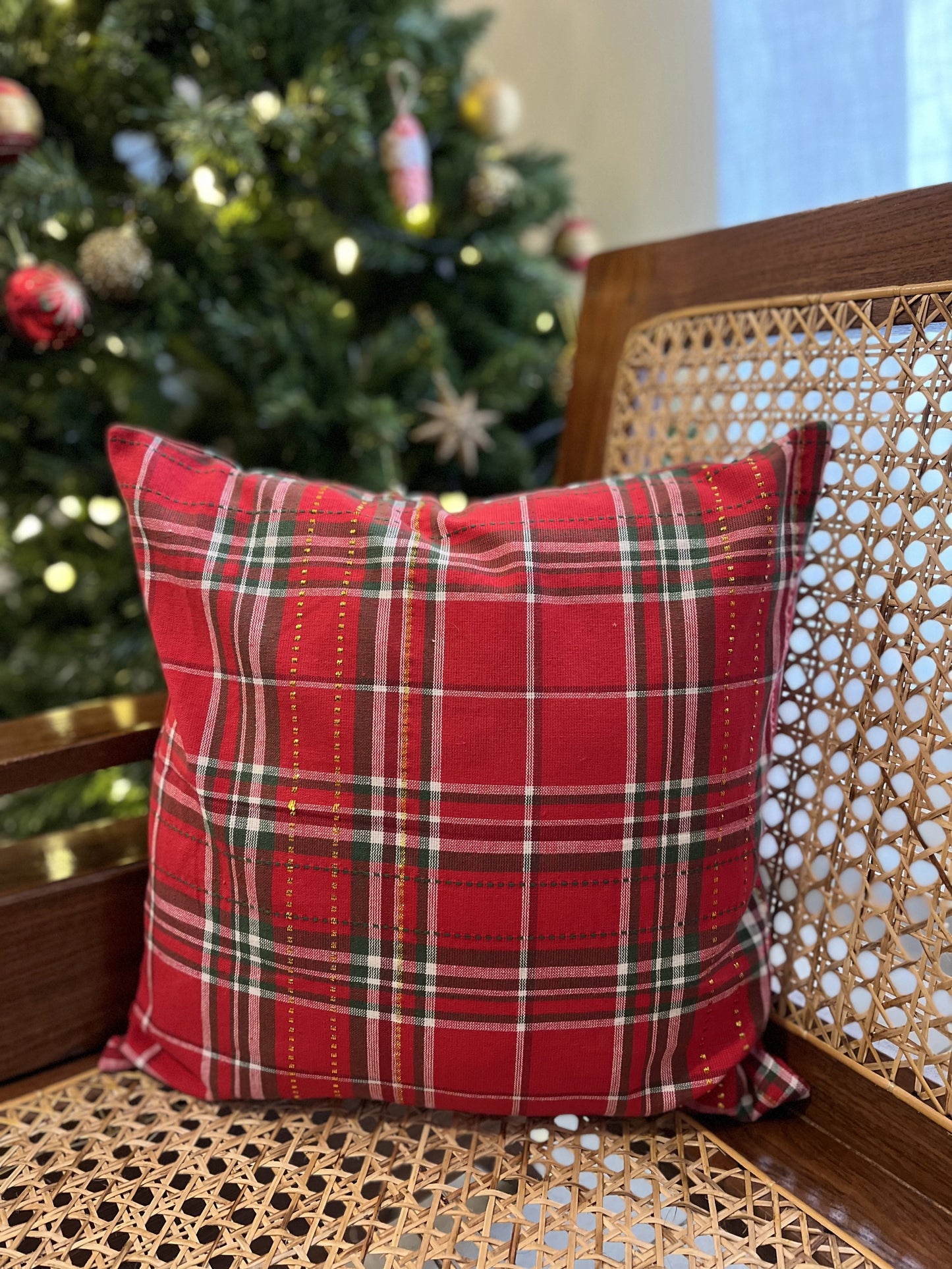 Christmas Cushion Cover -  Check and Gold