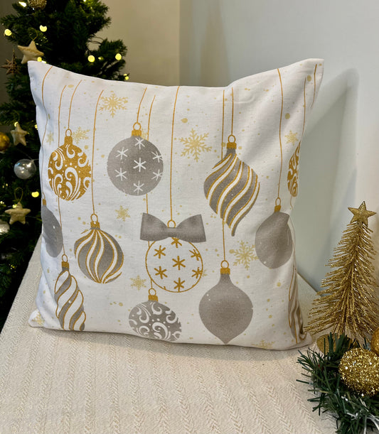 Christmas Cushion Cover - Gold & Grey Tree ornaments