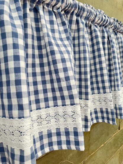 Kitchen Valance- Blue gingham n Lace