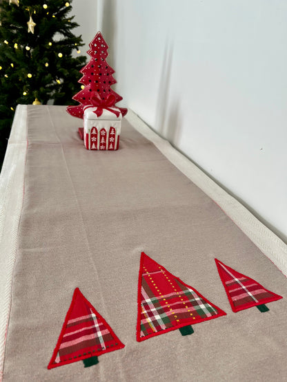 Christmas Runner - Shimmer Beige N Red Trees