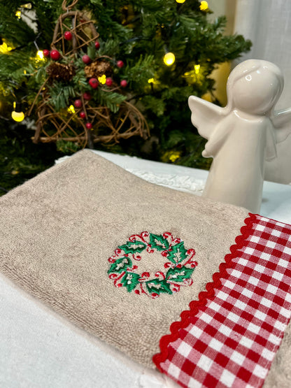 Christmas Hand Towel - Wreath & Gingham