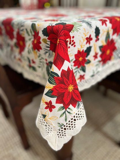 Christmas Tablecloth- Merry & Bright Poinsettias