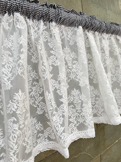 Kitchen Valance - Lace n Net ( Black Gingham )