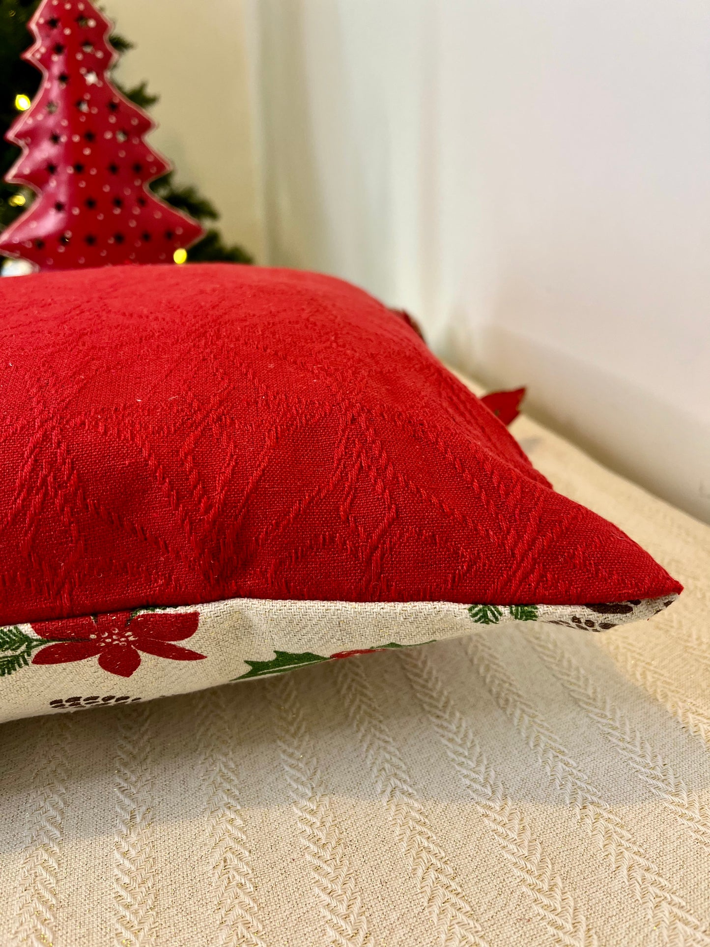 Cushion Cover- Red Poinsettia Half Stori