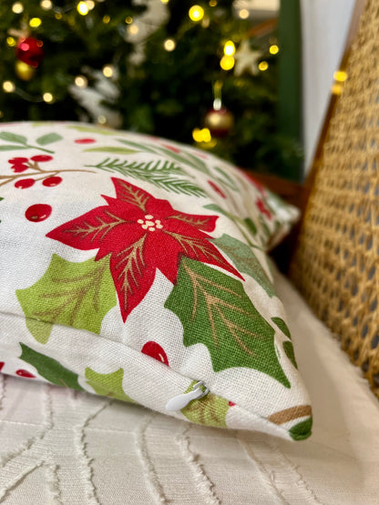 Christmas Cushion Cover - Poinsettia Foliage