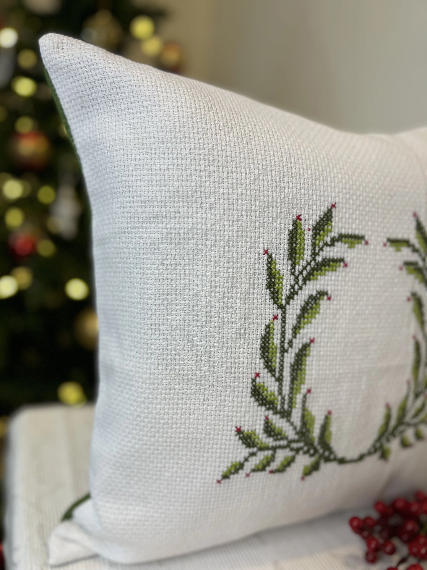 Christmas Cushion Cover- Holly wreath