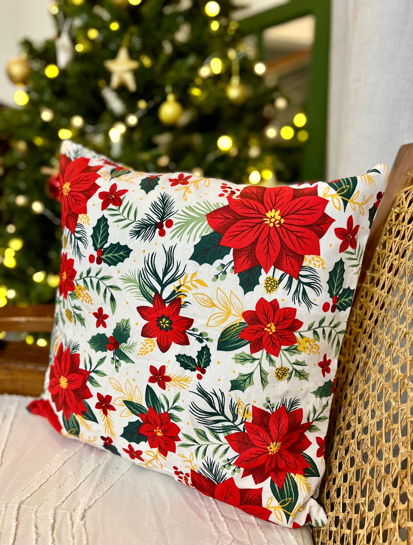 Christmas Cushion Cover - Big Poinsettias