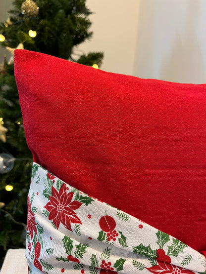 Christmas Cushion Cover -  Lil Poinsettia Bow on Red