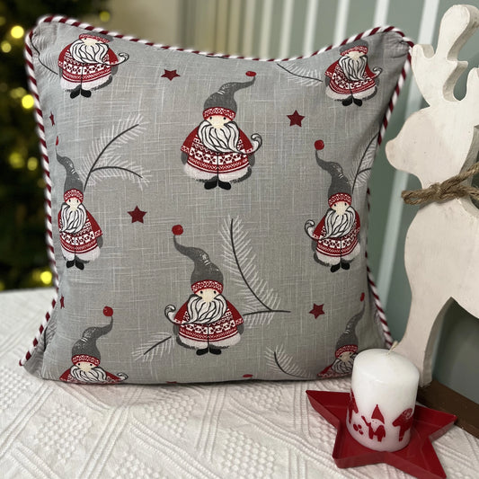 Christmas Cushion Cover - Gnomes in Candy Stripes