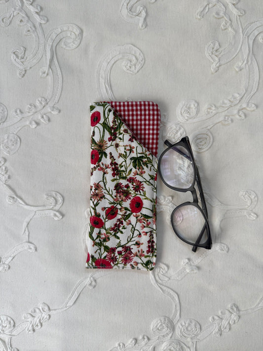 Sunglass/ Reading glass pouch - Roses and Gingham