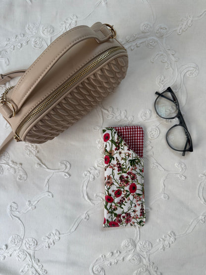 Sunglass/ Reading glass pouch - Roses and Gingham