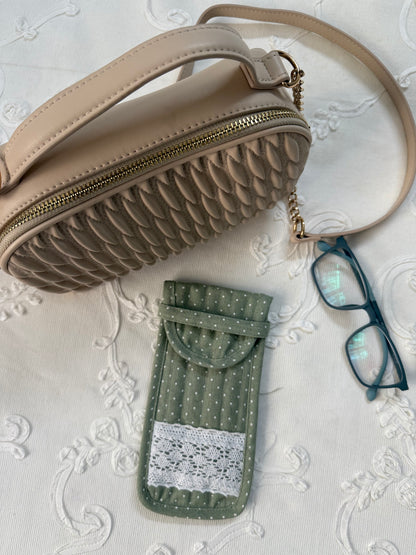 Sunglass / Reading glass pouch- Tiny polka Sage