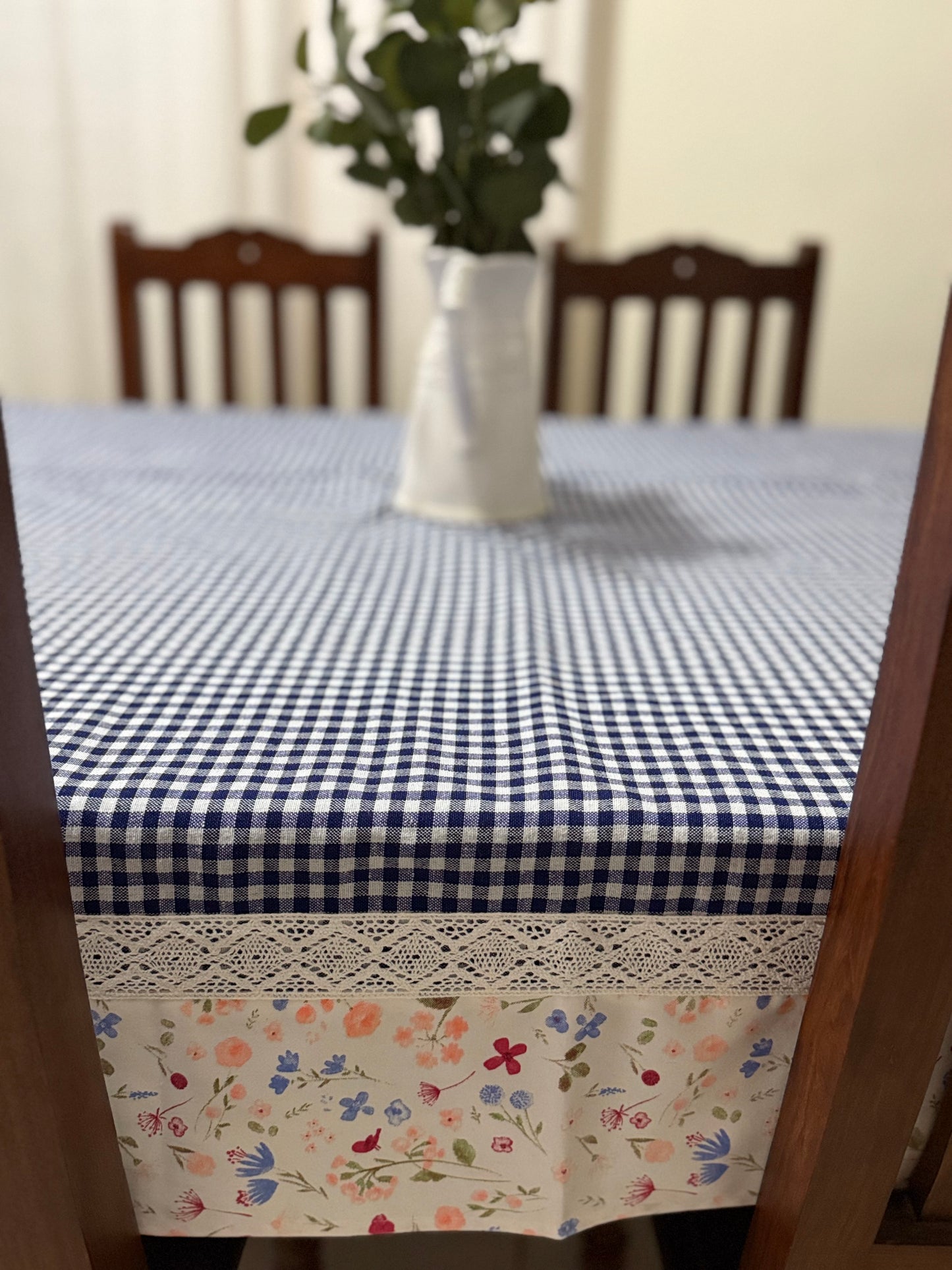Tablecloth- Blue Gingham Garden