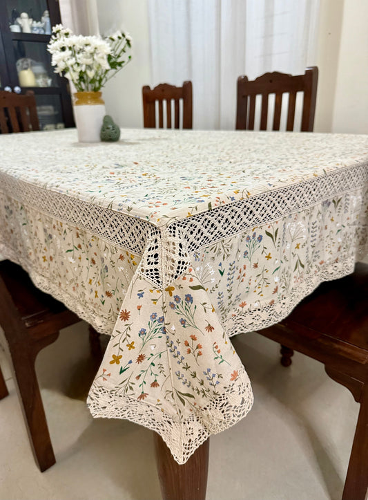 Tablecloth- Wild pastel Flowers on Beige ( 4 Seater)