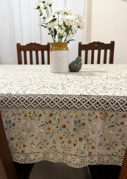 Tablecloth- Wild pastel Flowers on Beige ( 4 Seater)