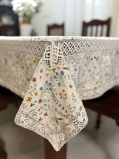 Tablecloth- Wild pastel Flowers on Beige ( 4 Seater)