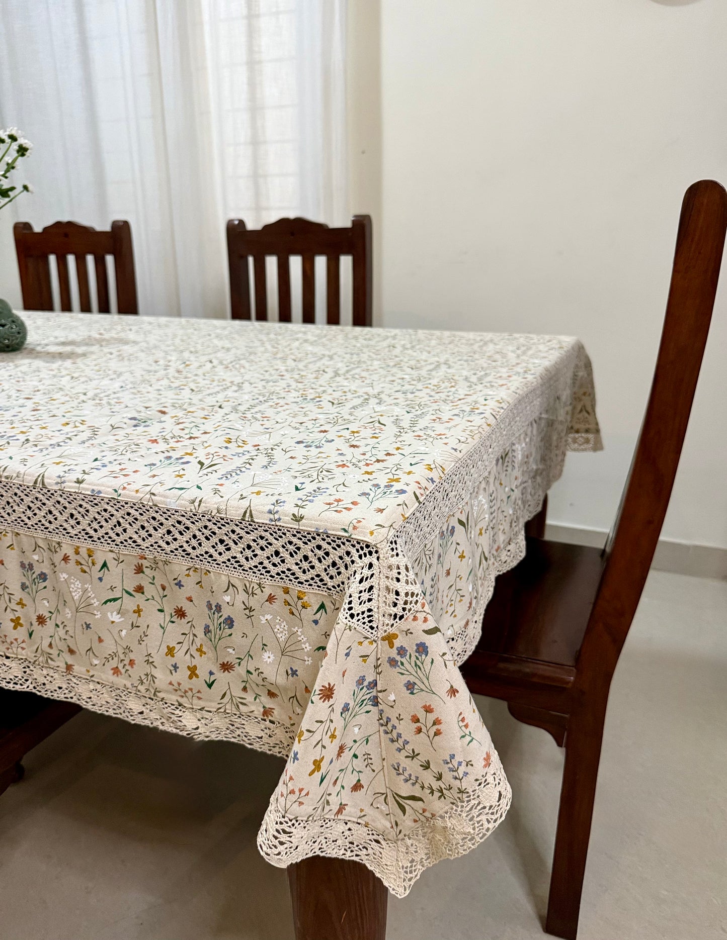 Tablecloth- Wild pastel Flowers on Beige ( 4 Seater)