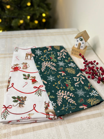Christmas Kitchen Towel - Bow and Acorn ( set of 2)