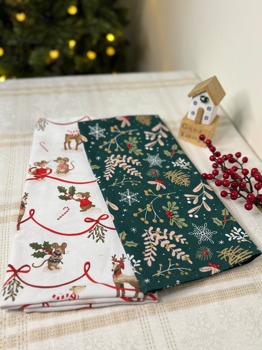 Christmas Kitchen Towel - Bow and Acorn ( set of 2)