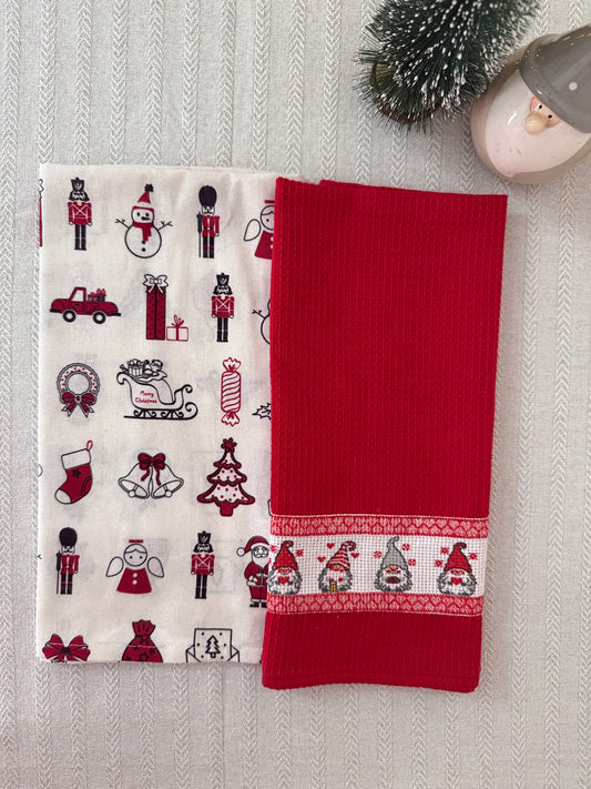 Christmas Kitchen Towels - Gnomes & Nutcrackers