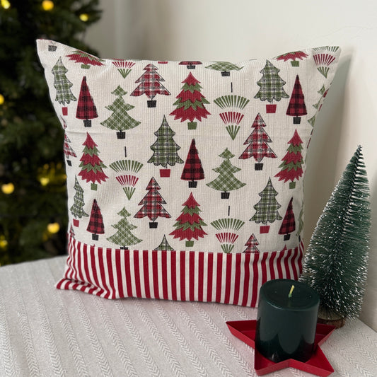 Christmas Cushion Cover-  Conifers & Candy Stripes