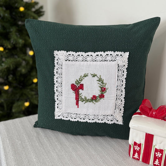 Christmas Cushion Cover -  Bowed in Wreath