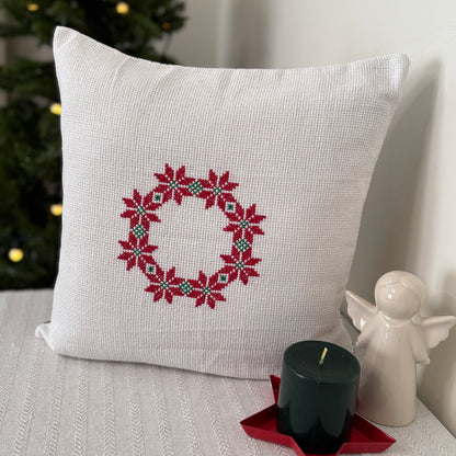 Christmas Cushion Cover -  Poinsettia Wreath