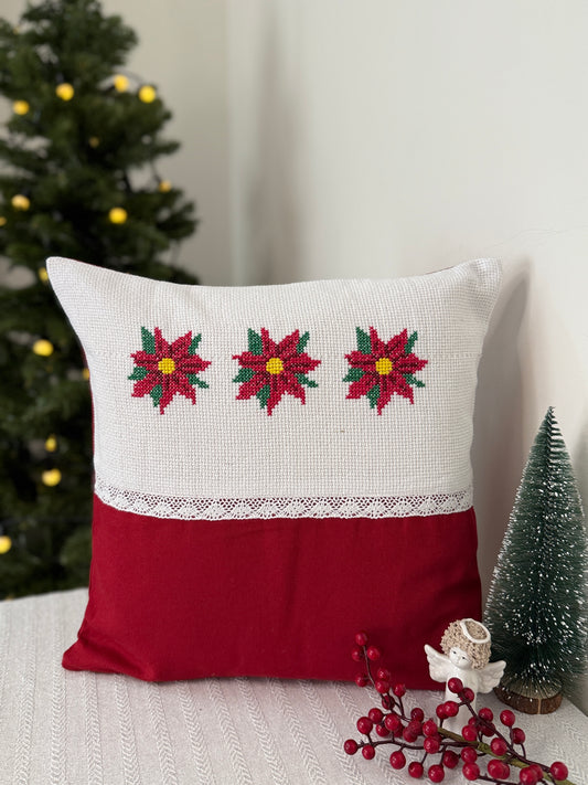 Christmas Cushion Cover - Poinsettias in Row