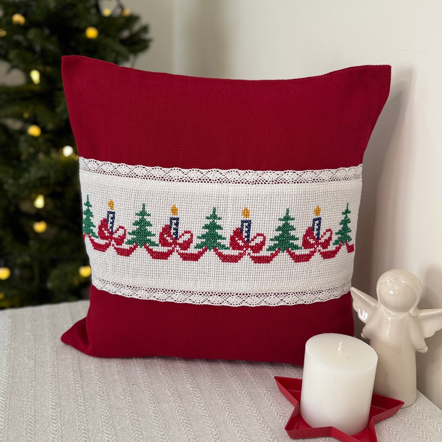 Christmas Cushion Cover- Candle and Trees