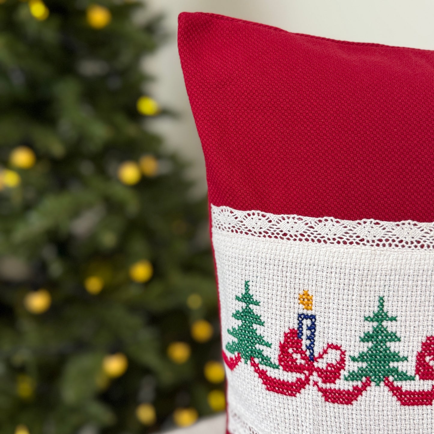 Christmas Cushion Cover- Candle and Trees