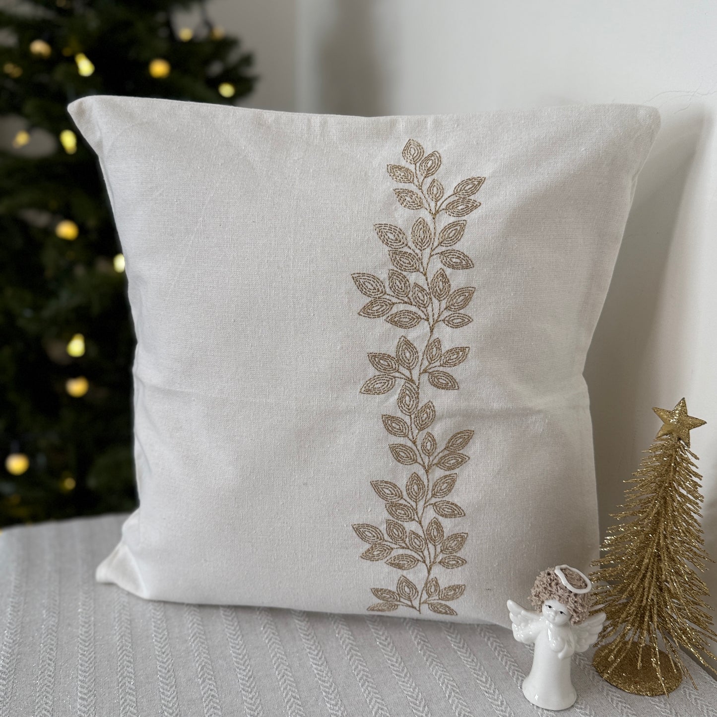 Cushion Cover - Leaves on Ivory