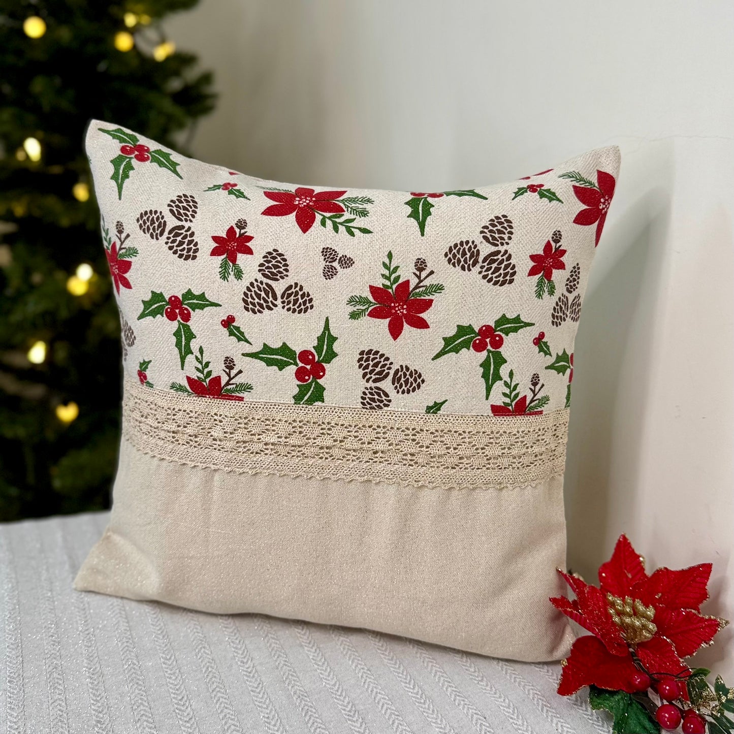 Christmas Cushion Cover - Poinsettia Half Patch