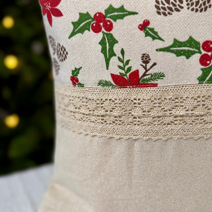 Christmas Cushion Cover - Poinsettia Half Patch