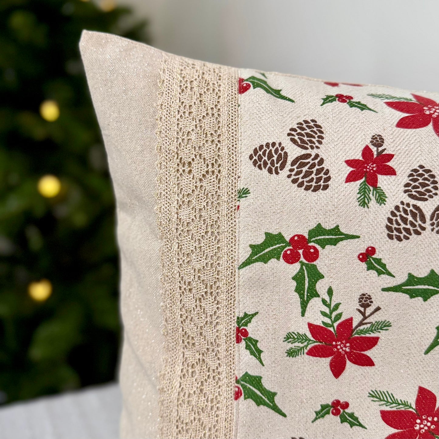 Christmas Cushion Cover - Poinsettia Middle Patch