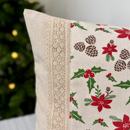 Christmas Cushion Cover - Poinsettia Middle Patch