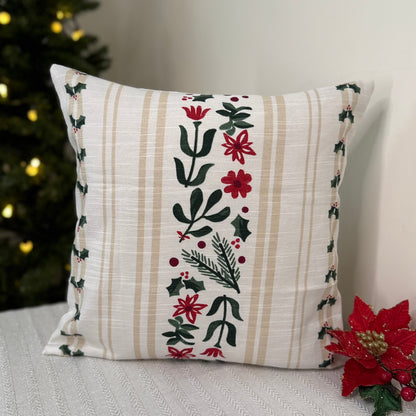 Christmas Cushion Cover -  Hollies & Poinsettias