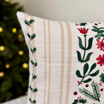 Christmas Cushion Cover -  Hollies & Poinsettias