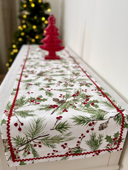 Christmas Table Runner -  Berries on Pine
