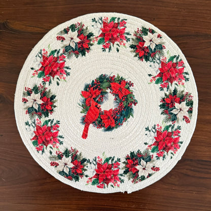 Christmas Placemat -  Cardinal & Poinsettias