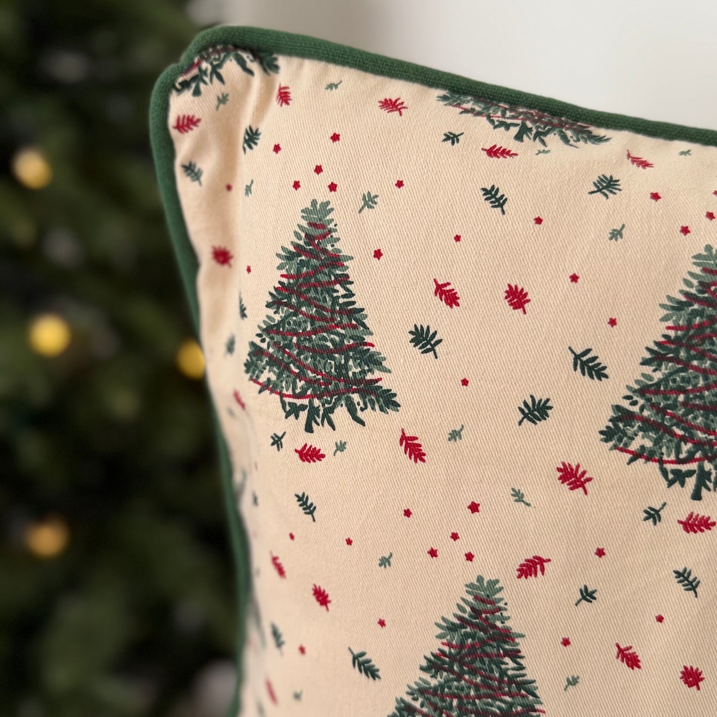 Christmas Cushion Cover - Ornate Christmas Trees in Beige